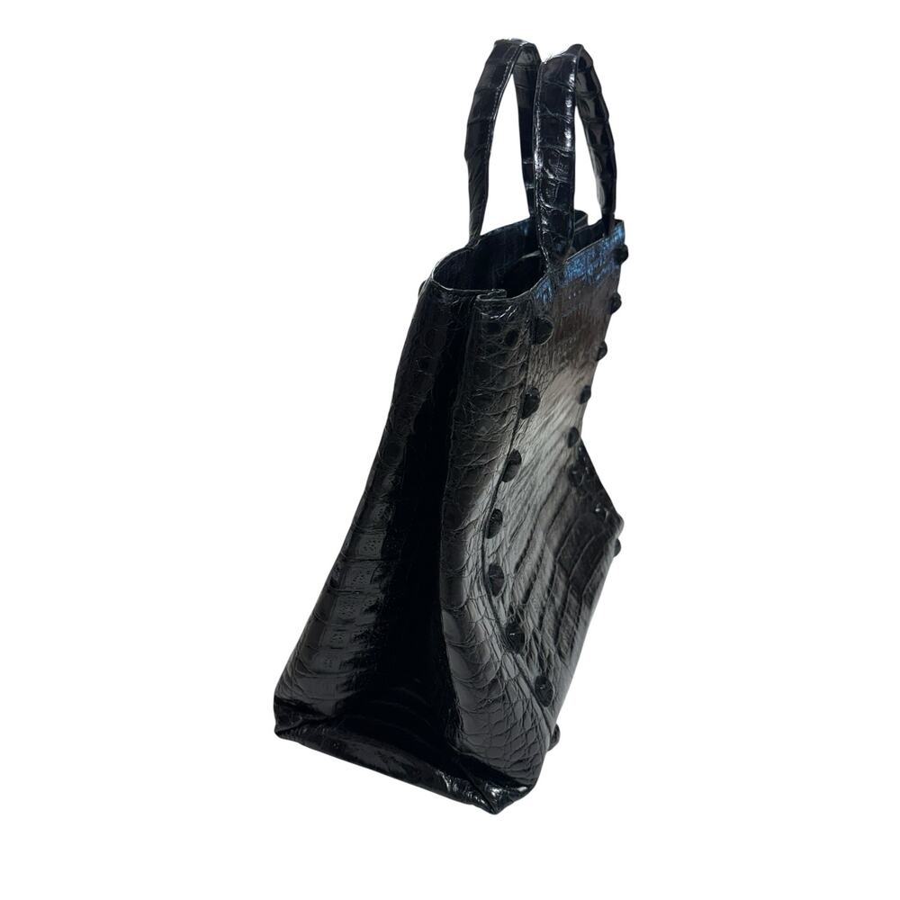 Nancy Gonzalez Black Crocodile Top Handle Bag With Studs + Shoulder Strap - Picture 2 of 11